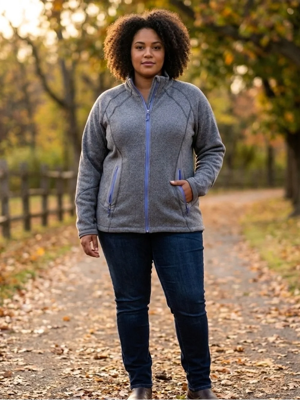 Women’s Cabela’s Gray Fleece Zip Jacket with Blue Trim, Size XL extra large